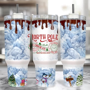 North Pole 40 oz Christmas Tumbler With Handle – Personalized Christmas Cup With Straw, Large Insulated 40oz Christmas Travel Mug