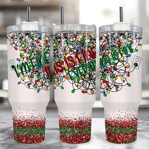 Everything Is Fine Christmas Lights 40 oz Tumbler With Handle: Funny Christmas Cup, Insulated Hot Chocolate Christmas Mug
