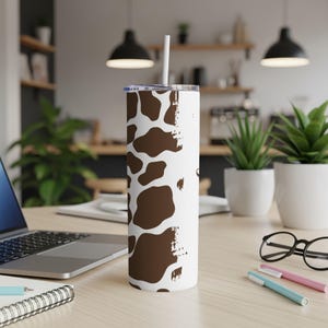 Personalized Black Cow Print Tumbler or Custom Brown Cow Print Cup with Name, Cow Gifts for Women, 20 oz Stainless Steel Tumbler with Straw