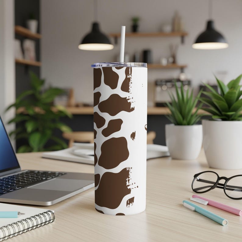 Personalized Black Cow Print Tumbler or Custom Brown Cow Print Cup with Name, Cow Gifts for Women, 20 oz Stainless Steel Tumbler with Straw
