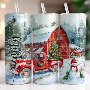 Red Truck Christmas Tumbler - Personalized 20 oz  Vintage Christmas Truck Tumbler with Straw - Cute Red Truck Christmas Gift