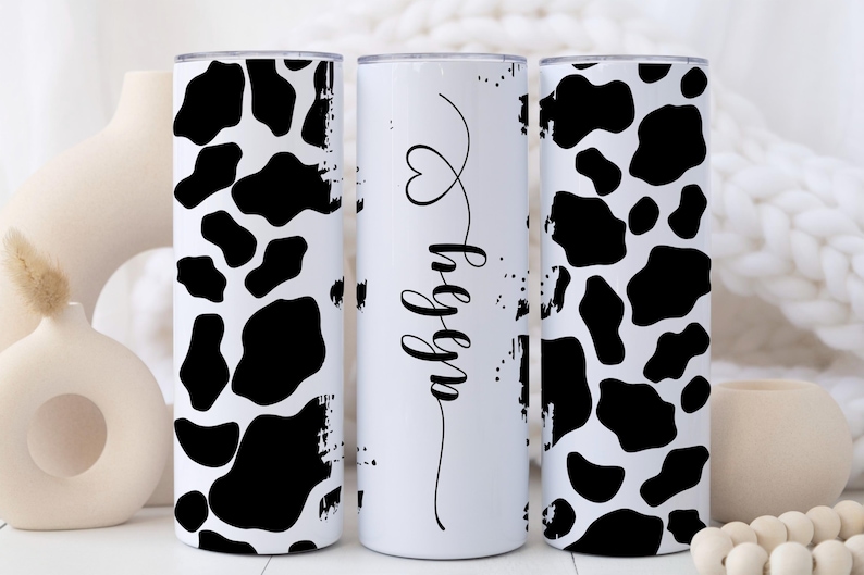 Personalized Black Cow Print Tumbler or Custom Brown Cow Print Cup with Name, Cow Gifts for Women, 20 oz Stainless Steel Tumbler with Straw