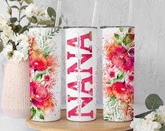 Personalized Nana Gift | Nana Personalized Tumbler | Pink Floral Nana Cup With Grandkids Names | Custom Mother's Day Gift for Nana
