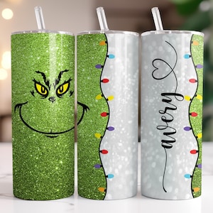 Aangepaste Grinch-beker – Gepersonaliseerde Grinch-kerstbeker met rietje, kerstmok cadeau voor Grinch-liefhebbers