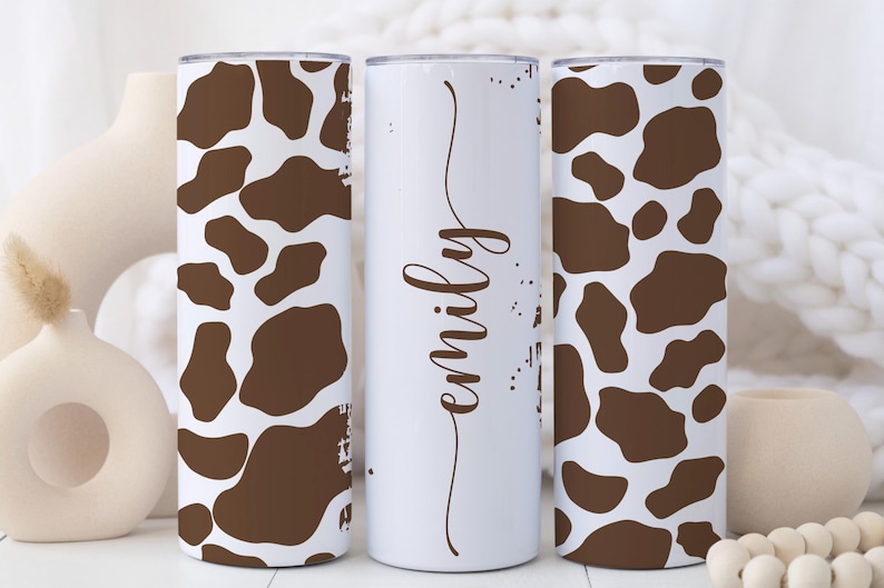 Personalized Black Cow Print Tumbler or Custom Brown Cow Print Cup with Name, Cow Gifts for Women, 20 oz Stainless Steel Tumbler with Straw