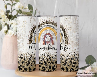 Leopard Teacher Tumbler, Teacher Life Teacher Cup, Custom Teacher Tumbler With Straw, Personalized Teacher Appreciation Gifts