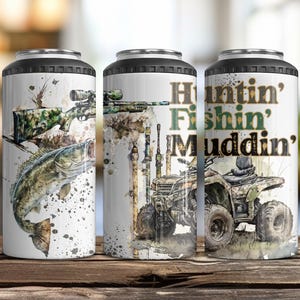 Huntin Fishin Muddin Can Holder, Hunting Gift, Fisherman Coozie, Outdoorsman Insulated Can Cooler Fits Slim Cans, Bottles & Standard Cans