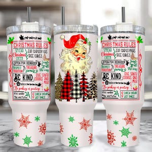 Retro Santa 40 oz Christmas Tumbler With Handle – Vintage Santa Christmas Cup With Straw, Large Insulated 40oz Christmas Rules Travel Mug