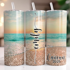 Personalized Sunset Beach Tumbler – Custom Beach Vacation Cup – Girls Trip Cruise Tumbler, Family Vacation, or Bachelorette Party&#39;s!
