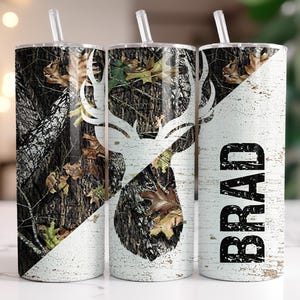 Personalized Camo Deer Hunting Tumbler: Stainless Steel Coffee Cup