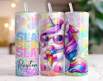 Vaso de unicornio Slay: regalos de unicornio personalizados, vaso de unicornio personalizado con pajita, linda taza de café de unicornio, taza mágica de unicornio para ella
