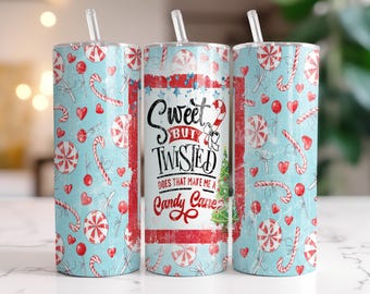 Candy Cane Christmas Tumbler, Sweet But Twisted Candy Cane Cup, Personalized Christmas Mug With Straw, Cute Holiday Coffee Tumbler
