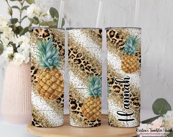 Leopard Pineapple Tumbler, Custom Pineapple Tumbler With Straw, Personalized Pineapple Coffee Cup, Personalized Pineapple Gifts