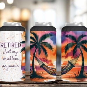 Retired Can Cooler, Funny Retirement Gift, Custom Can Holder, Retired Slim Can Coozie, 4-in-1 Insulated Can Holder with Bottle Opener
