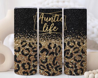 Auntie Life Tumbler – Cute Aunt Gift, Leopard Print Aunt Cup, 20 oz Auntie Tumbler with Straw