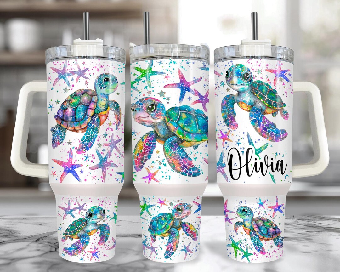 Turtle Shell Cups Sea Turtle 40 Oz Tumbler With Handle | Personalized Sea Turtle Gift for ...