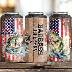 Badbass Fisherman Can Holder, Fishing Gift, Fisherman Can Cooler, 16 oz Slim Can Holder, Fisherman Coozie, Outdoorsman Fishing Gift for Men