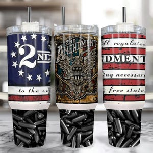 2nd Amendment 40 oz Tumbler With Handle, USA Gift For Men, 2nd Amendment Cup with Handle, Large Insulated Patriotic American Flag Travel Mug