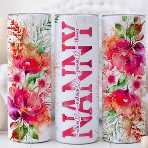Custom Nanny Tumbler, Personalized Pink Floral Nanny Cup with Grandkids Names, Great Grandma Gift for Nanny from Grandkids
