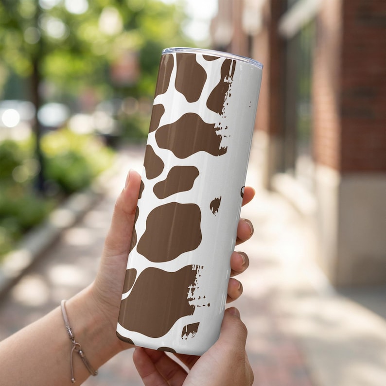 Personalized Black Cow Print Tumbler or Custom Brown Cow Print Cup with Name, Cow Gifts for Women, 20 oz Stainless Steel Tumbler with Straw