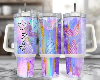 Vaso de 1,2 litros con asa y forma de cola de sirena: Vaso de sirena con pajita.