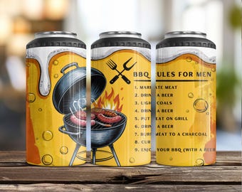 Grillburkkylare, grillpresent till honom, Grill Master Slim burkkylare, BBQ Rules 4-i-1 burkhållare med flasköppnare