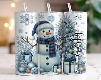 Bicchiere termico da 20 oz con pupazzo di neve / Tazza di Natale personalizzata con cannuccia / Regali di Natale con pupazzo di neve / Bicchiere termico invernale con pupazzo di neve