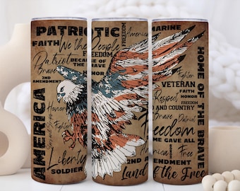 American Flag Eagle Tumbler, Patriotic Gifts For Him, American Eagle USA Cup With Straw, Patriotic Coffee Tumbler, USA Gifts For Men