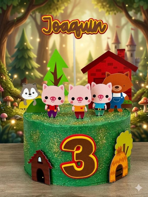 Three Little Pigs cake topper, Nursery rhyme cake topper, nursery rhyme centerpiece, nursery rhyme party decorations, three little pigs
