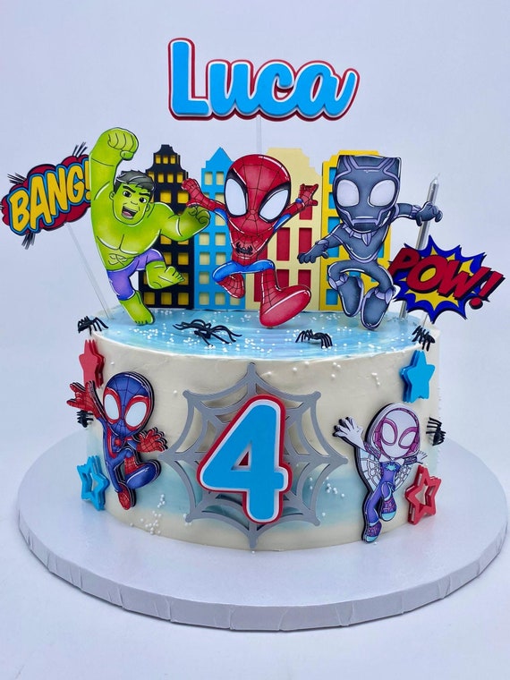 Spidey and Friends cake topper - Inspired Sipdey and friends - Hulk - Spider Man - Superheroes - Spidey Ghost