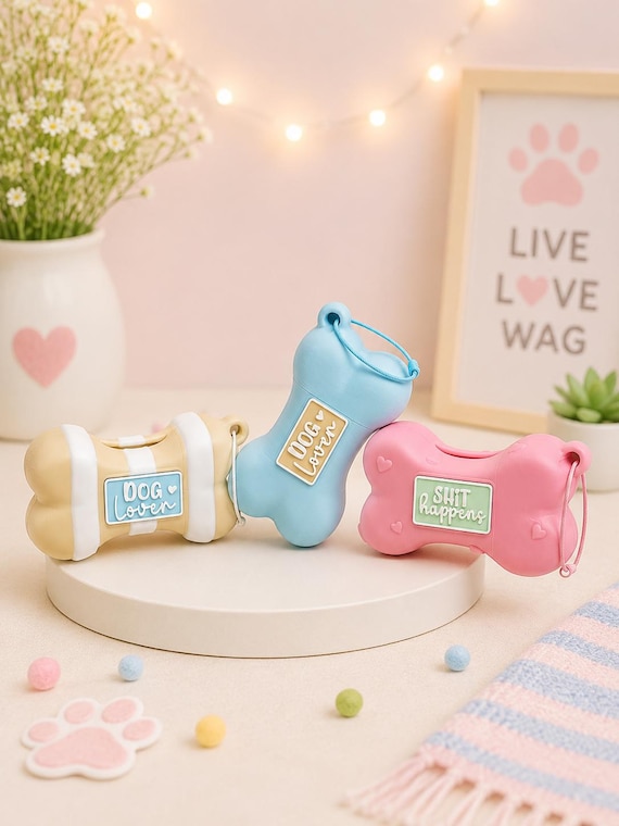 Funny Dog Poop Bag Holder, Shit Happens Dog Waste Bag Dispenser, Cute Bone Shaped Dog Walking Accessory, Funny Dog Mom Gift