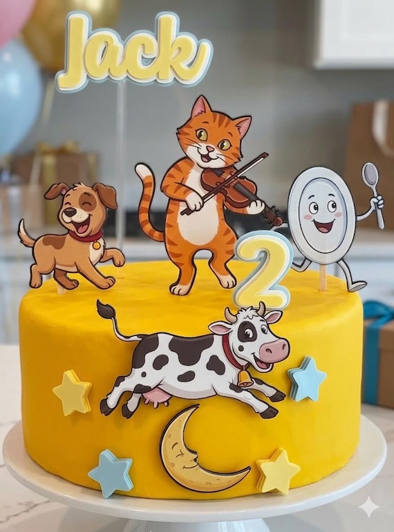 The cow that jumped over the moon cake topper, nursery rhyme cake topper, nursery cake topper, first birthday cake topper