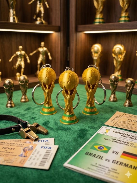 World Cup Trophy Keychain - 2.1" 3D Printed Golden Trophy - Soccer Fan Gift - Football World Cup Replica - Tournament Souvenir Accessory