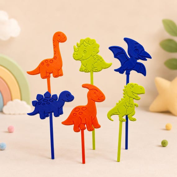Dinosaur Cupcake Toppers | 3D Printed Cupcake Picks | Dino Birthday Party Decorations | Baby Shower Cake Toppers | Set of 12 Dinosaur Toppers