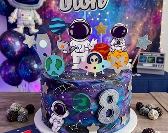 Galaxy CakeTopper - Astronaut Cake topper - Space cake topper - Moon - Space - Astronaut - SpaceThemed Party - Rocket Birthday Party