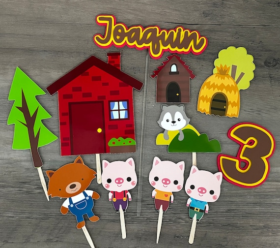 Three Little Pigs cake topper, Nursery rhyme cake topper, nursery rhyme centerpiece, nursery rhyme party decorations, three little pigs