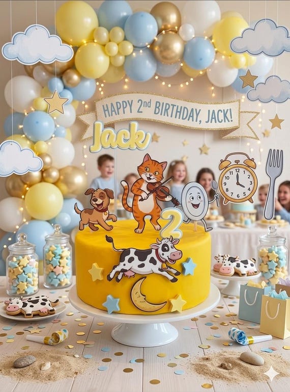 The cow that jumped over the moon cake topper, nursery rhyme cake topper, nursery cake topper, first birthday cake topper