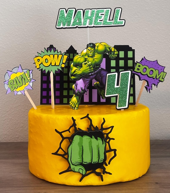 Green Hero Topper - Smash Birthday Decor - Incredible Green Guy - Superhero Cake Decor