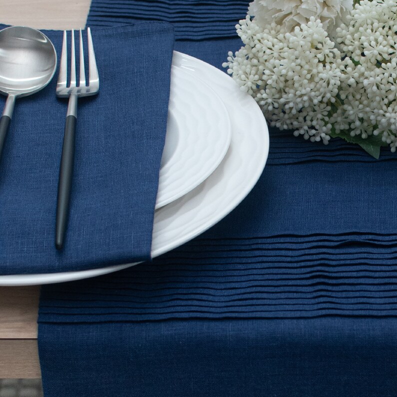 Dark Blue Linen Table Runner 100 Pure European Linen Table Etsy