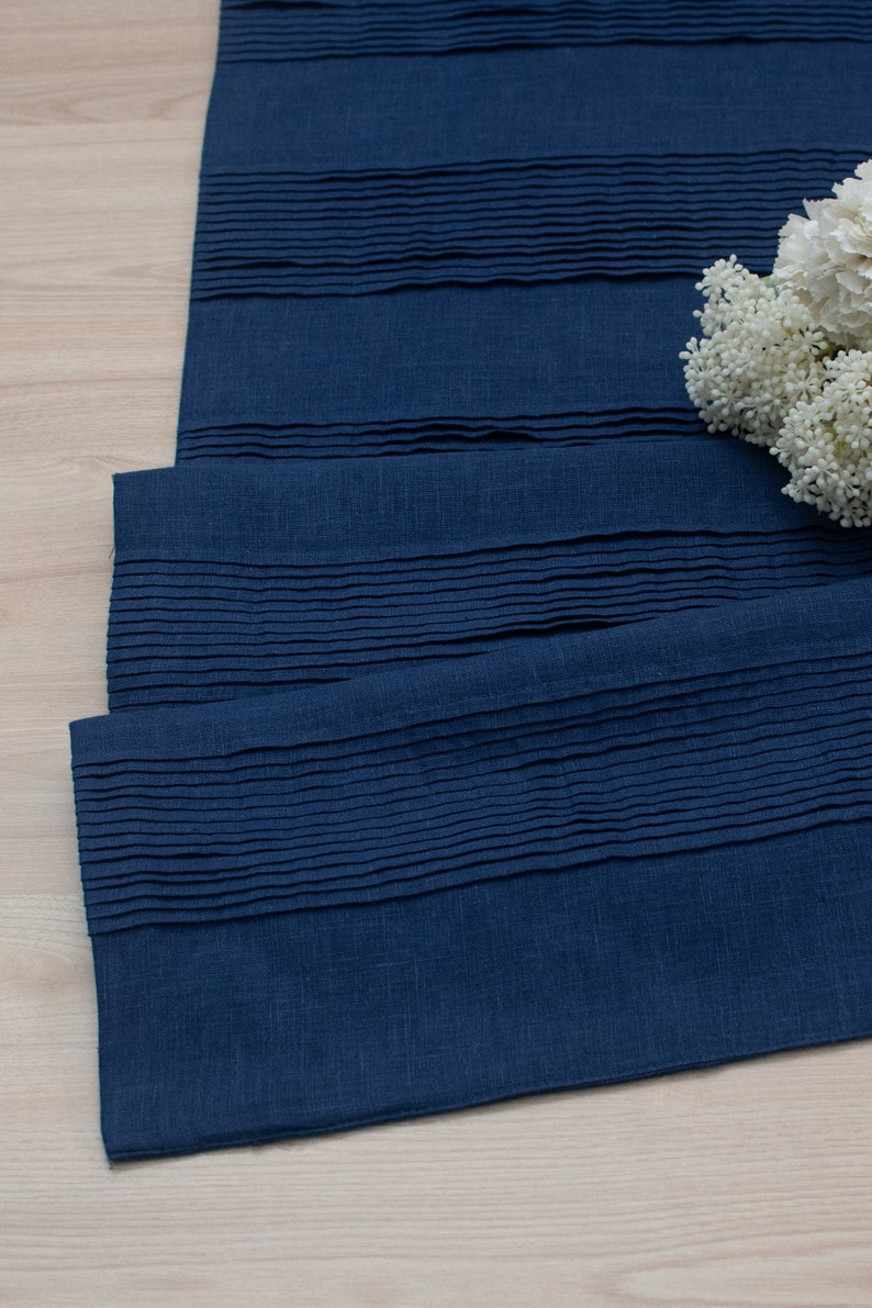 Dark Blue Linen Table Runner 100 Pure European Linen Table Etsy