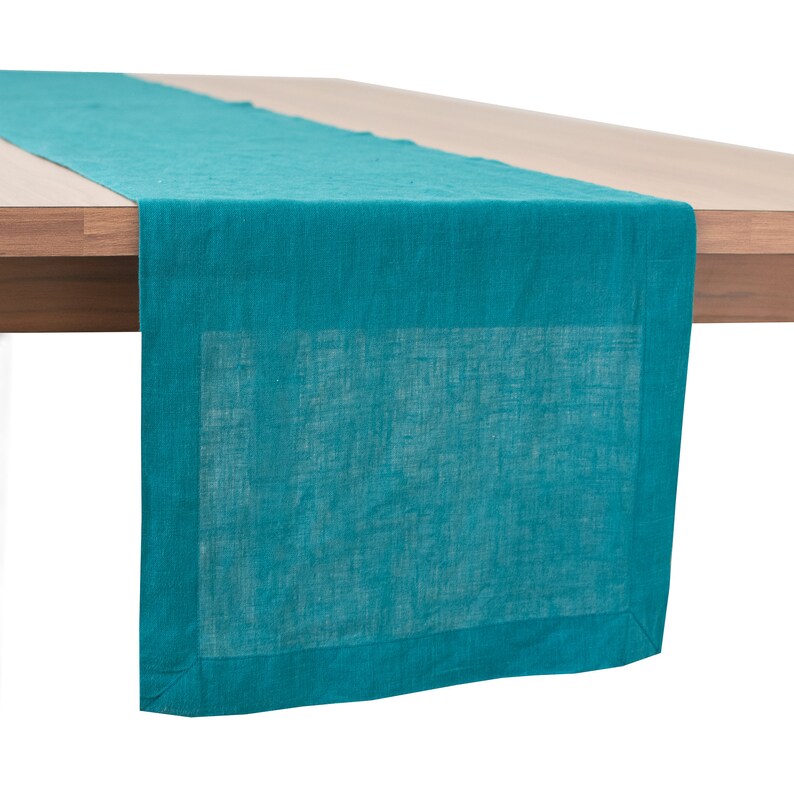 Dark Teal Pure Linen Table Runner for Thanksgiving Home Etsy