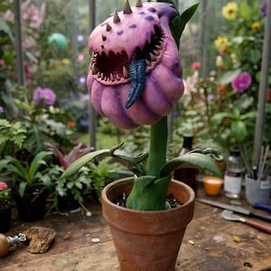 Estatueta de Planta Carnívora Monstruosa – Resina Pintada à Mão, Decoração para Gabinete de Curiosidades Geek