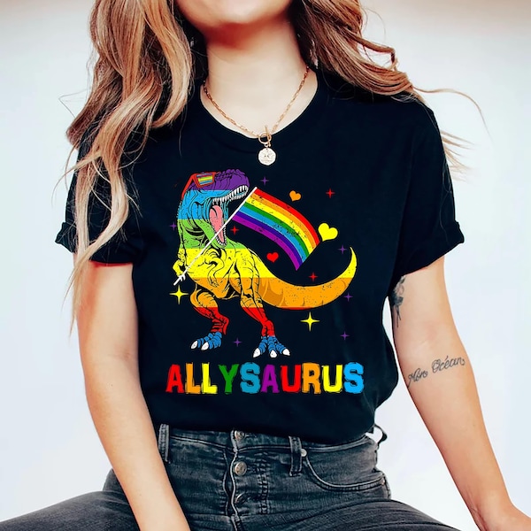 LGBTQ Ally Dinosaur Shirt, Allysaurus Shirt, Pride Month Lesbian Gay Pride TShirt, Transgenders Equality Support Rainbow Tee Gift
