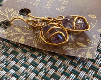 Purple Scapolite and Copper Drop Earrings