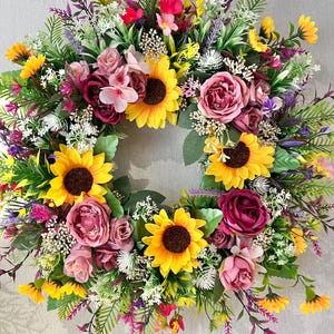 Spring/ SummerDoor Wreath with bright mixed flowers