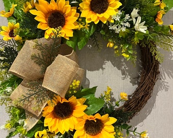 Summer sunflowers door wreath bright and beautiful