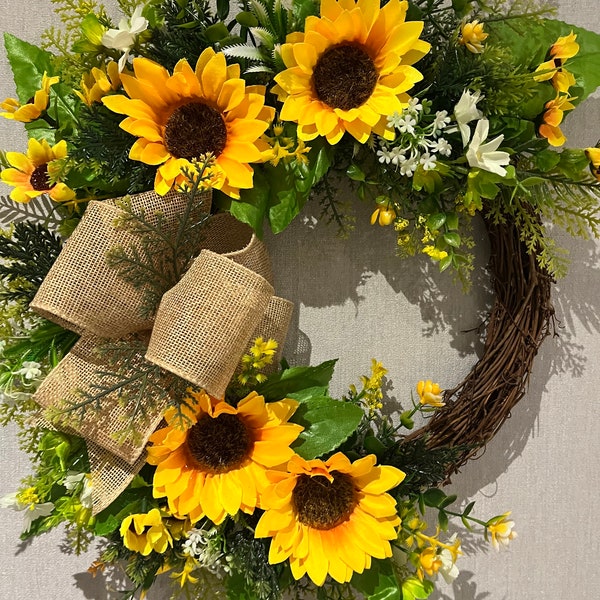 Summer sunflowers door wreath bright and beautiful