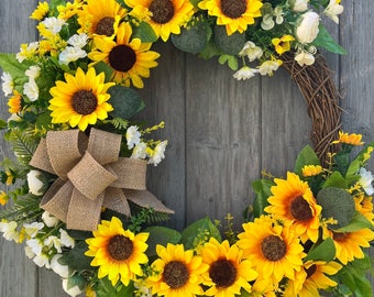Spring / Summer all year round sunflower door wreath in large