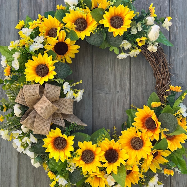 Spring / Summer all year round sunflower door wreath in large