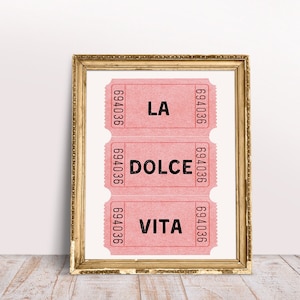 La Dolce Vita Print: Pink Vintage Ticket Italian Wall Art (Digital Download)